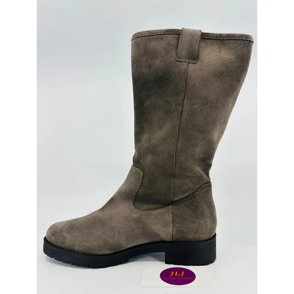 Vionic Women's Mica Grey Water Resistant Suede Mid Calf Zip Boots Size 6.5